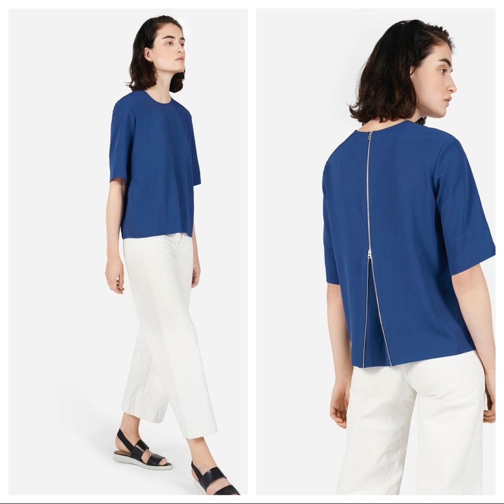 Everlane back zip blouse top sz 12 blue